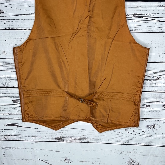 VTG 1970s Gap Size XL Caramel Brown Cowhide Nappa Button Front Vest Jacket - Picture 5 of 6
